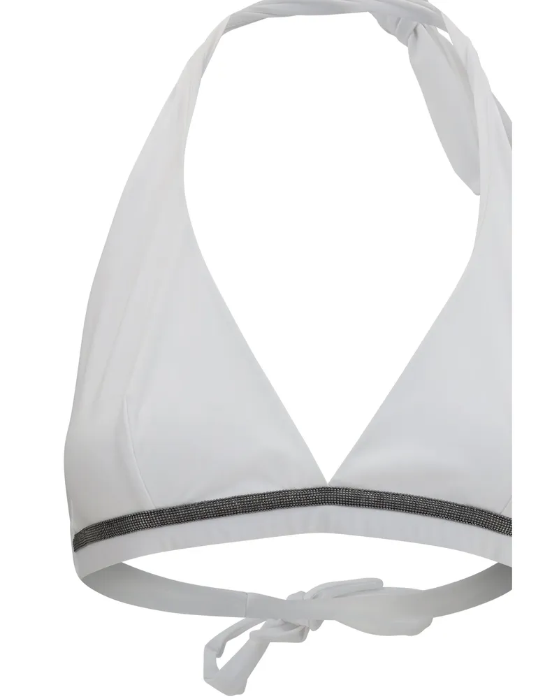 Brunello Cucinelli Women's Tech Jersey Bikini Top With Monili White Polyamide Swimwear Sea Clothing White
