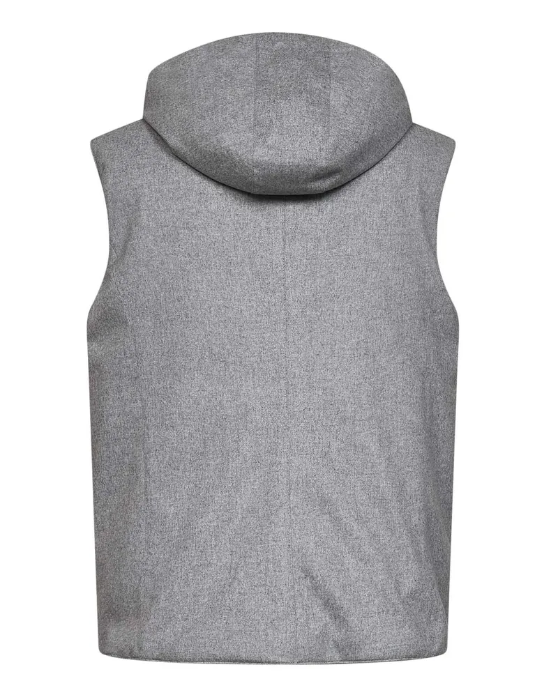 Brunello Cucinelli Men's Wool Padded Hooded Vest Light Grey & Down Jackets Gray