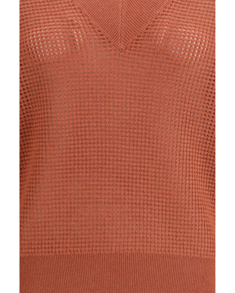 Brunello Cucinelli Women's Sweater Cashmere Net Orange Flame-Oyster Flame/oyster Orange