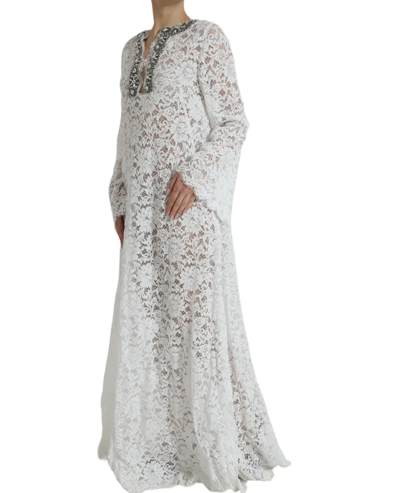 Dolce & Gabbana Women's White Lace Crystal Embellished Shift Dress Cotton Nylon Viscose White