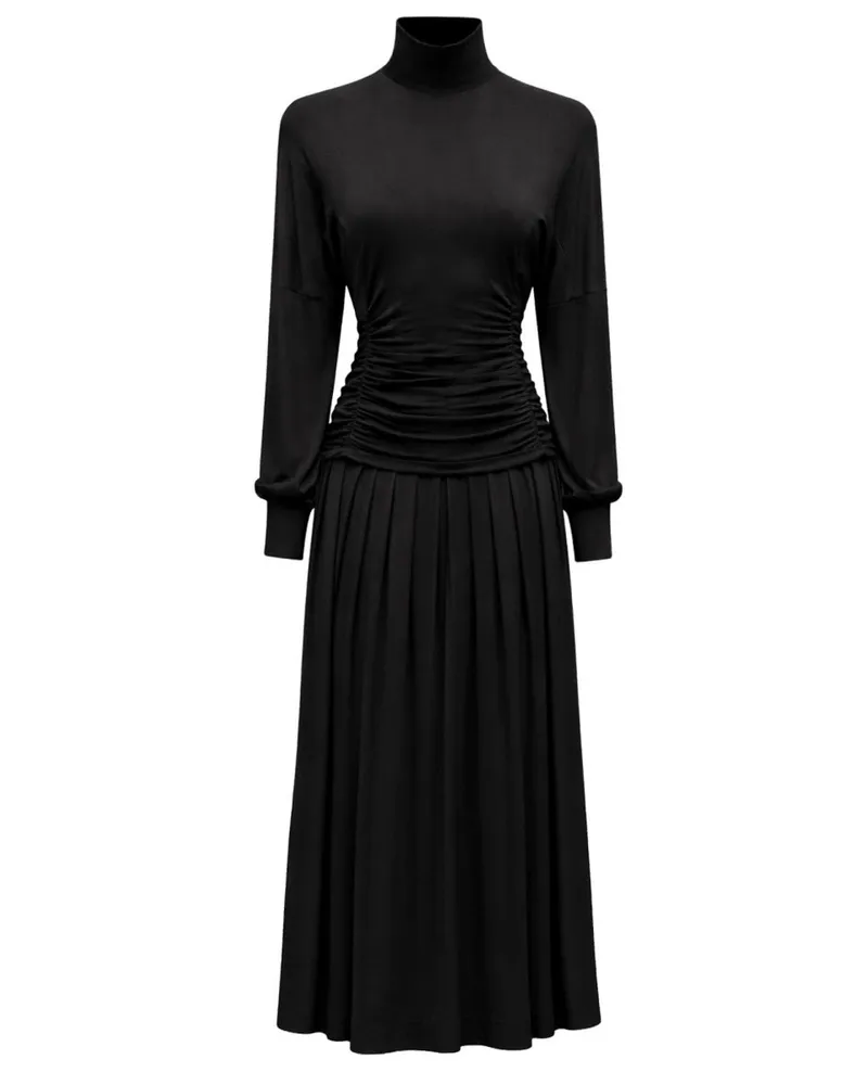 Ganni High-Neck Viscose Dress — Black Black