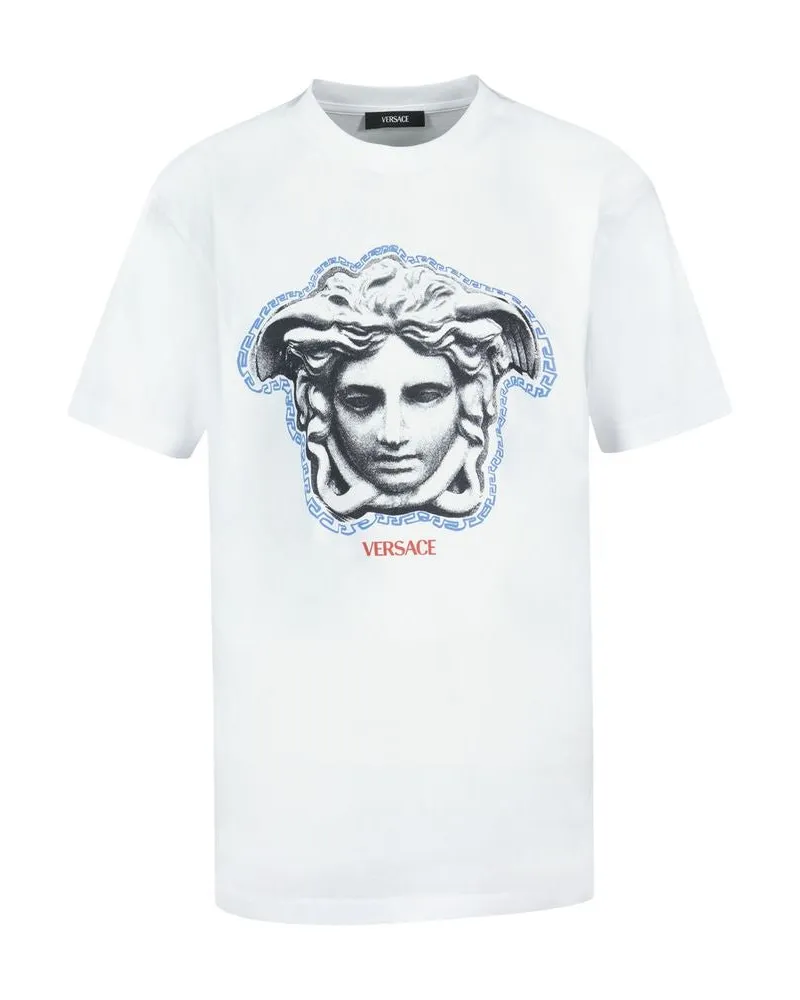 Versace Men's Jersey Greca Medusa Print T-Shirt White Cotton White