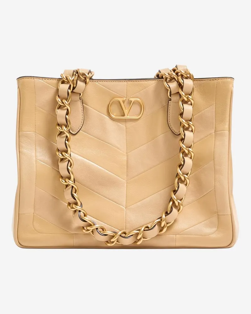 Valentino Garavani Women's Leather Bag With Chevron Pattern Beige Shoulder Beige