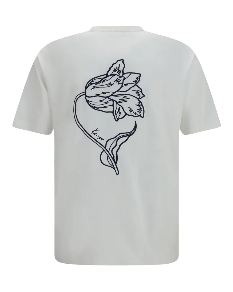 Kenzo Men's Tulip Embroidered Cotton T-Shirt Off White T-Shirts And Polos White