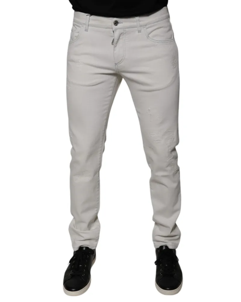 Dolce & Gabbana White Cotton Stretch Skinny Men Denim Jeans Co+02 Clothing White