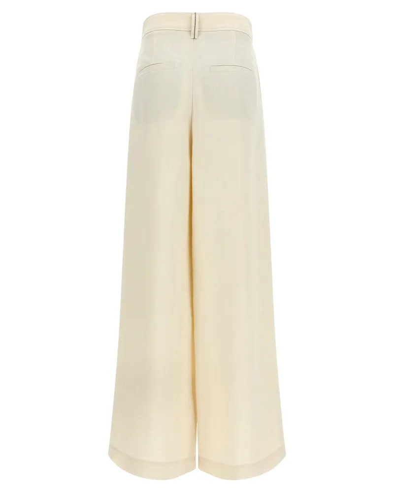 Brunello Cucinelli Linen-Blend Wide-Leg Trousers — Cream Cream