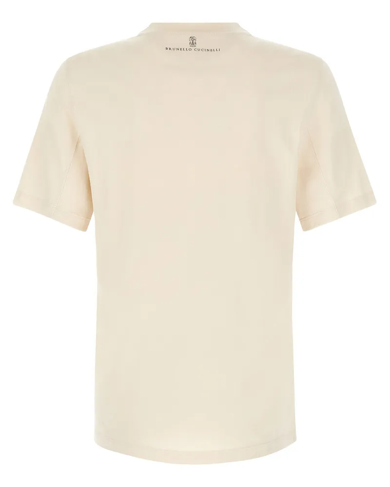 Brunello Cucinelli Embroidered Logo T-shirt — Ivory Ivory
