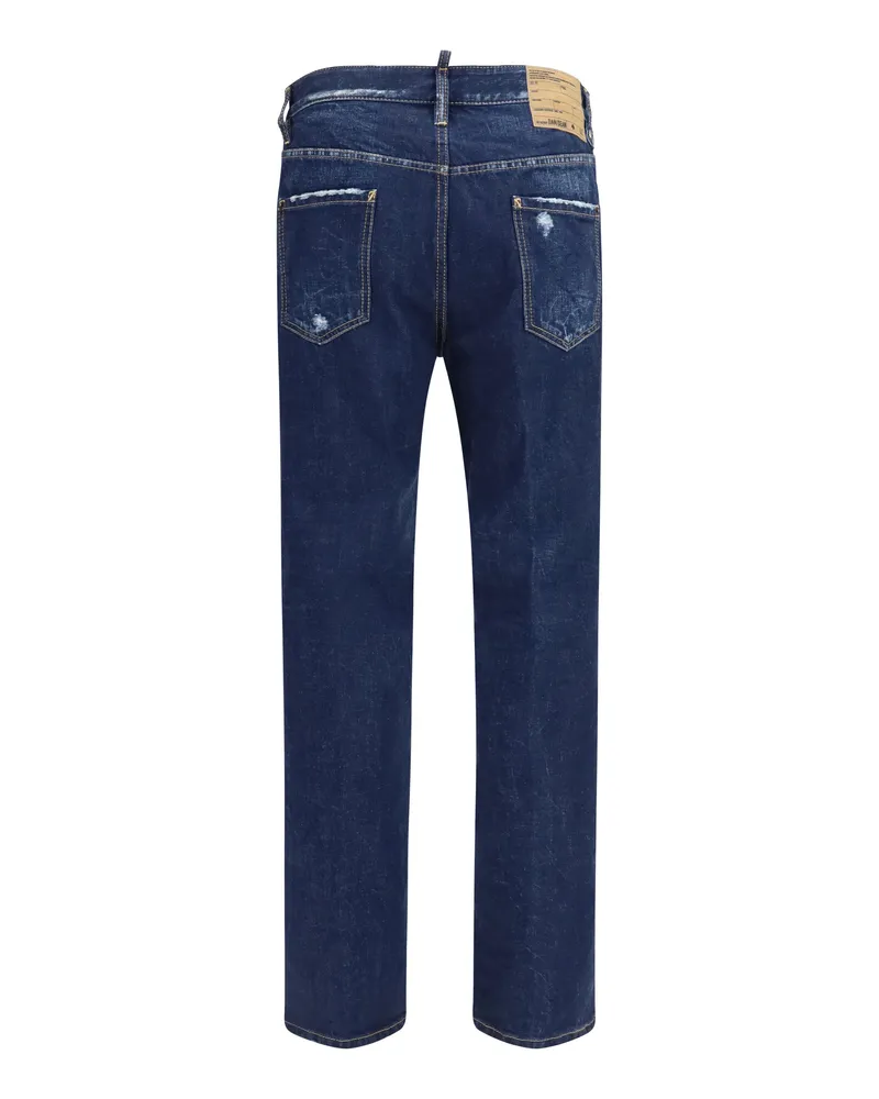 Dsquared2 Distressed Straight-Leg Denim Jeans — Navy 