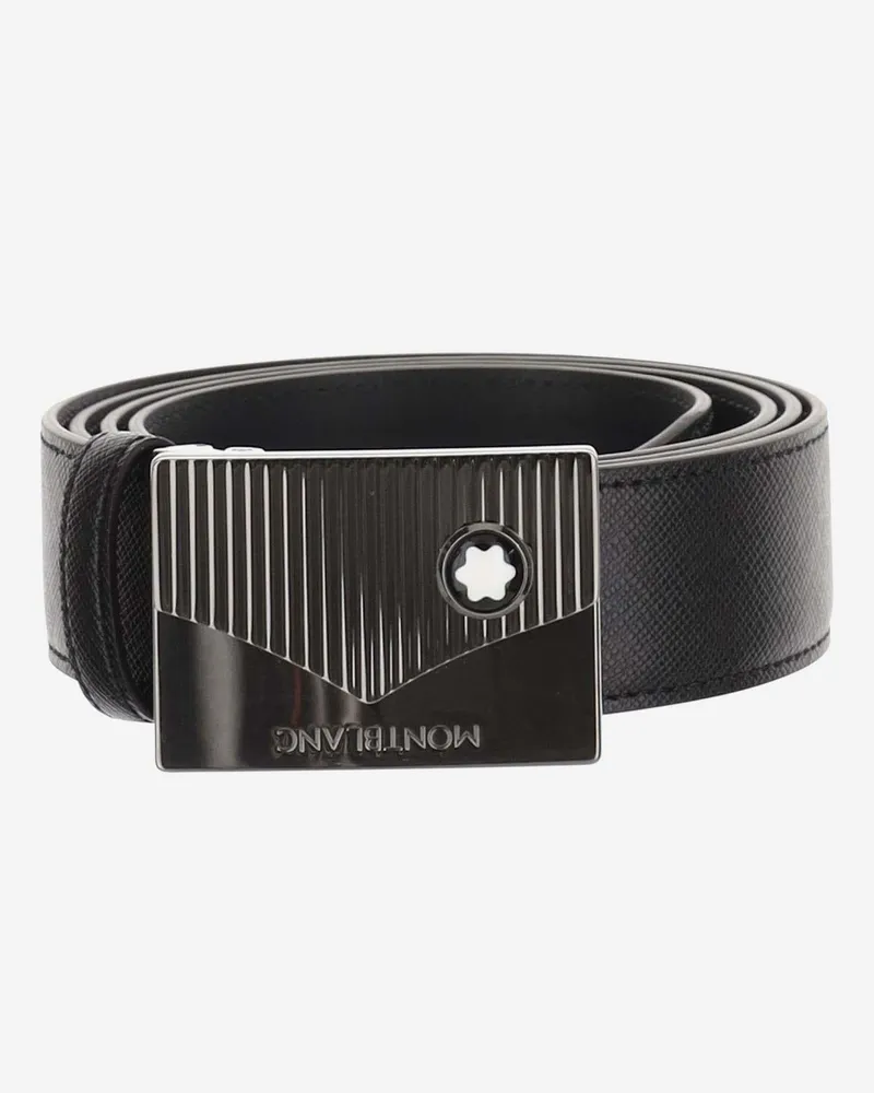 Montblanc Men's Leather Belt With Emblem Black Black