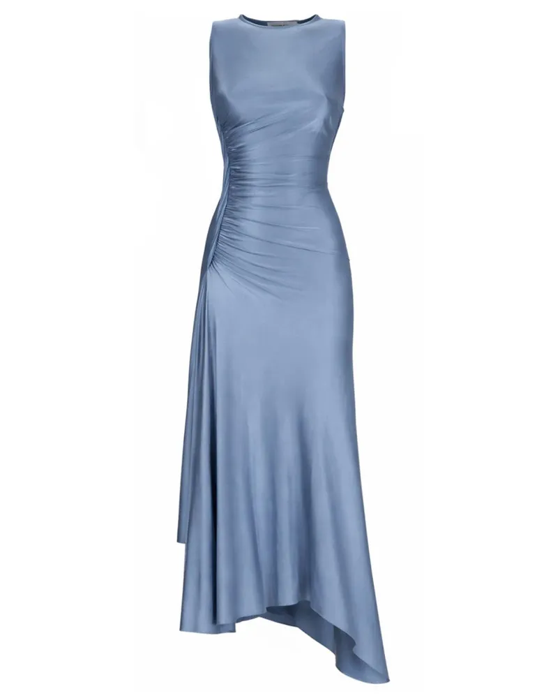 Victoria Beckham Woven and Draped Viscose Dress — Blue Blue