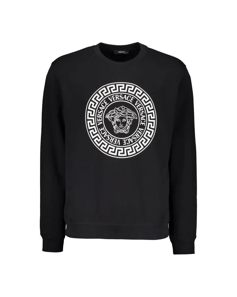 Versace Logo-Embroidered Cotton Sweatshirt — Black Black