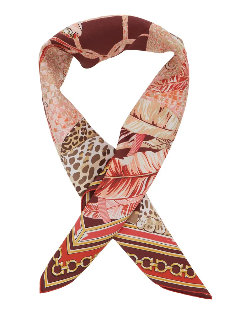 Ferragamo Silk Chain and Animal Print Scarf — Multicolor Multicolor