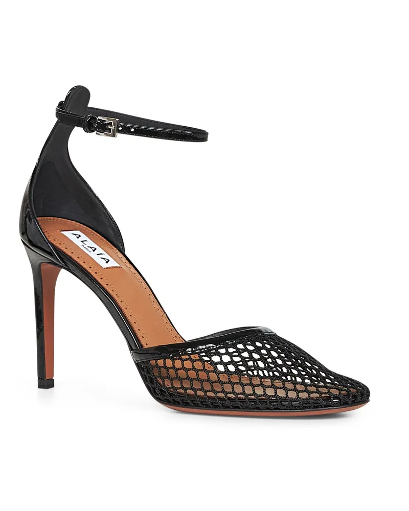 Alaïa Women's Black Fishnet Heeled Pumps Polyamide; Calf Leather High Heel Shoes Black