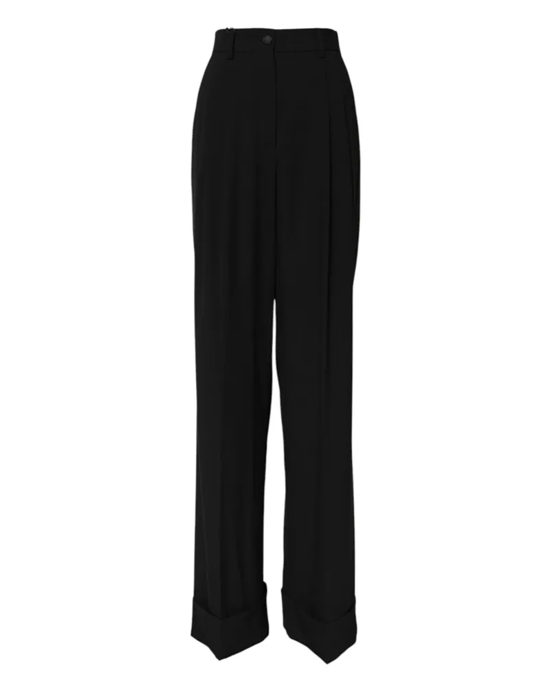 Dolce & Gabbana Women's Black Wool High Waist Formal Pants Virgin Elastane Black