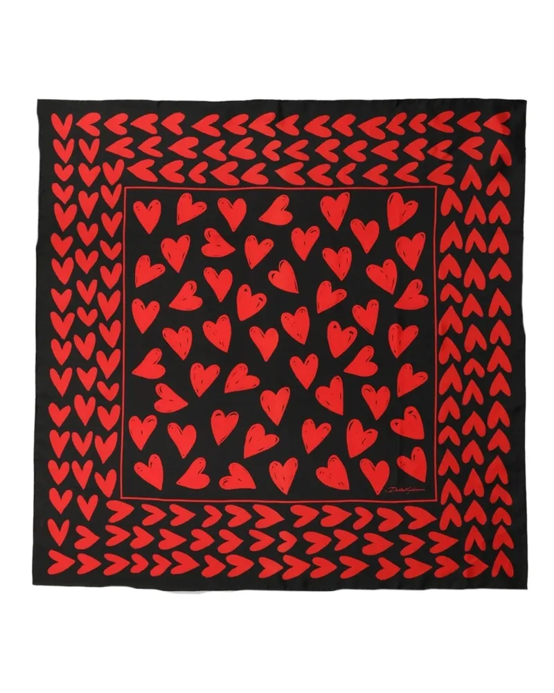 Dolce & Gabbana Heart-Patterned Silk Scarf — Black Black