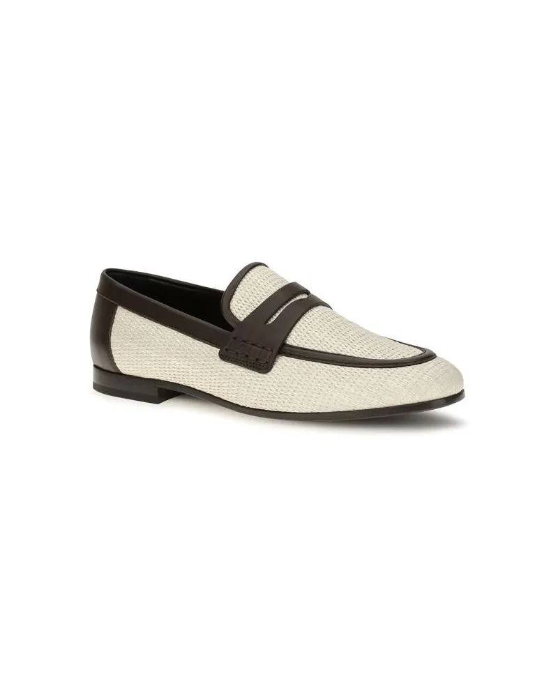 Brunello Cucinelli Two-Tone Leather and Raffia Loafer — Beige Beige