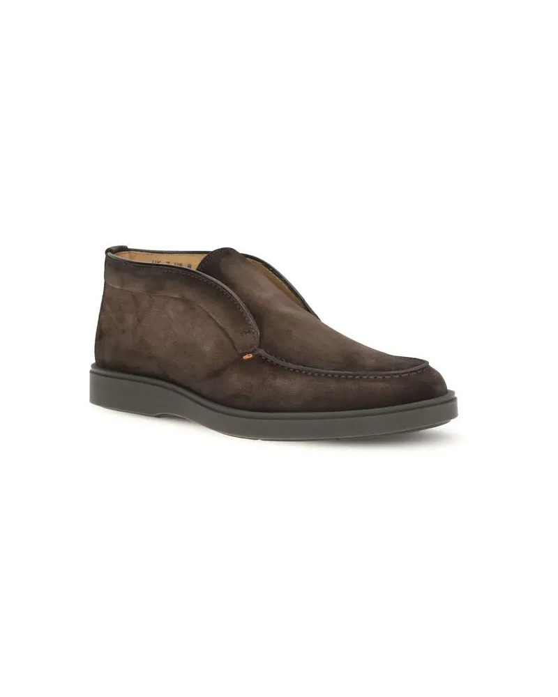 Santoni Men's Brown Calf Leather Bos Taurus Ankle Boots Brown