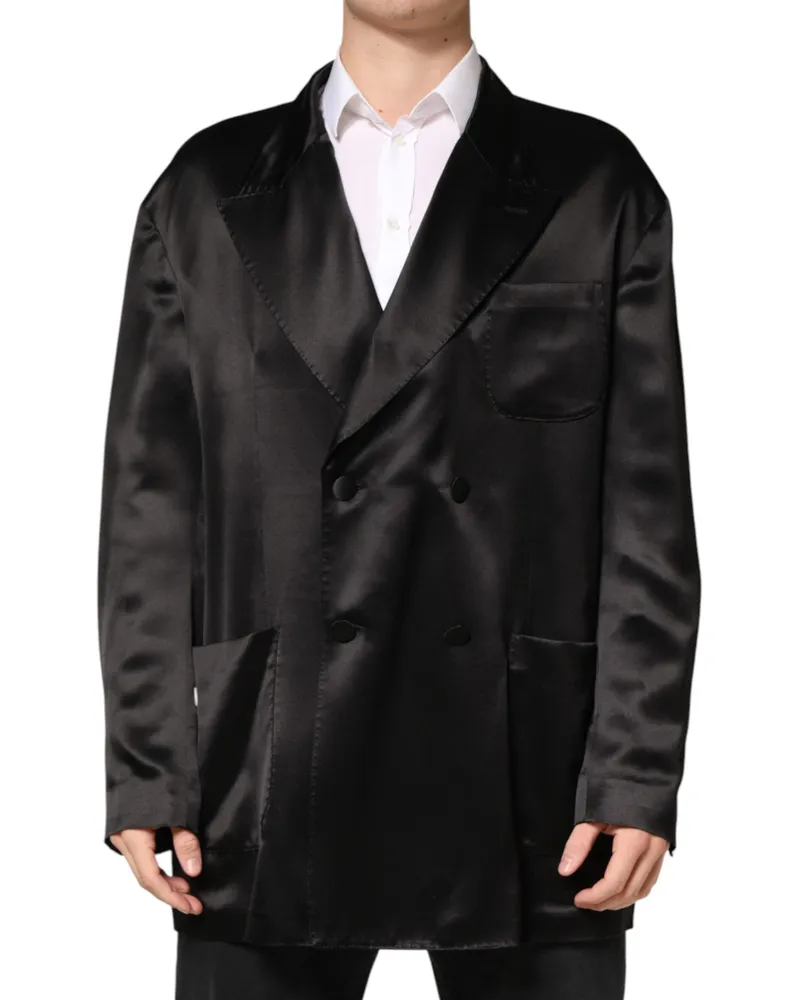 Dolce & Gabbana Men's Black Silk Double Breasted 2 Button Blazer Clothing Black