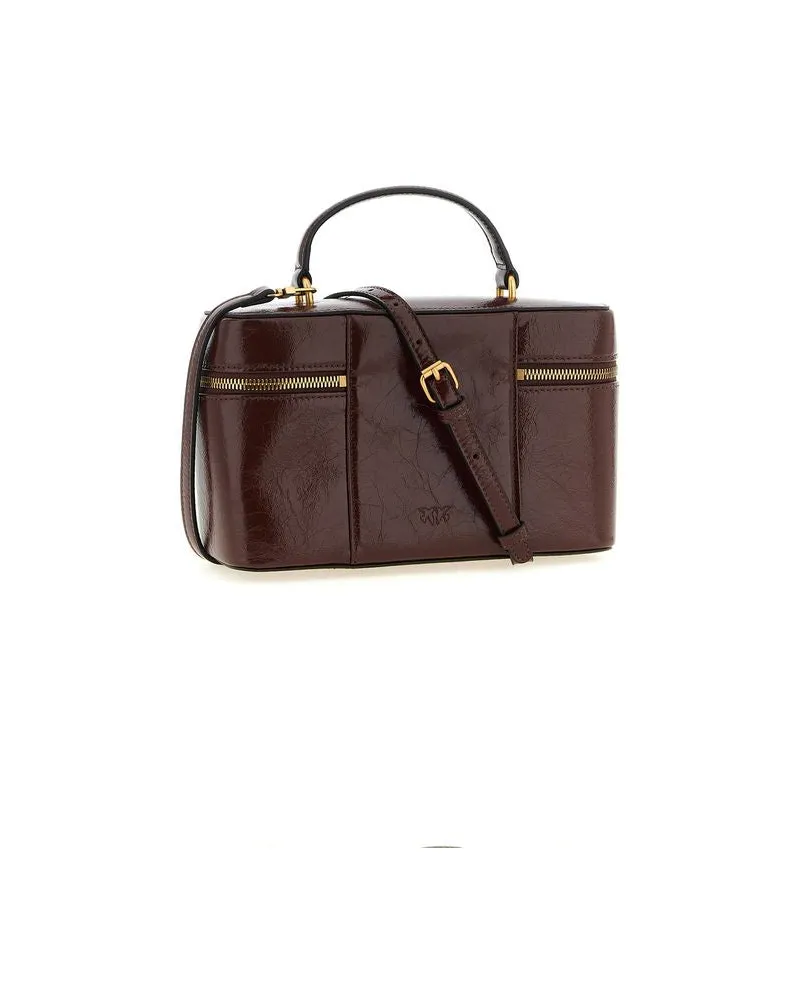 Pinko Crumpled Calfskin Leather Top Handle Bag — Brown Brown