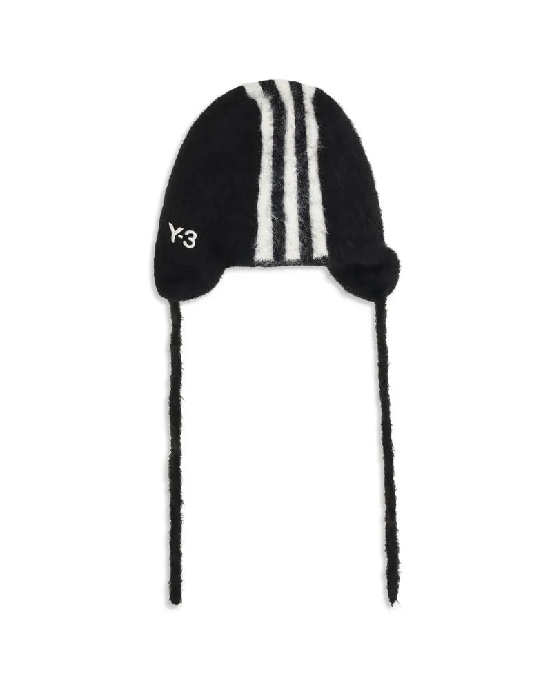 Y-3 YKV2908BLACKBB Striped Knit Beanie — Black Black