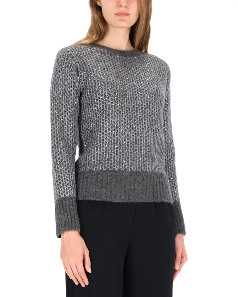 Herno Metallic Sequin Jersey Alpaca Sweater — Gray Gray