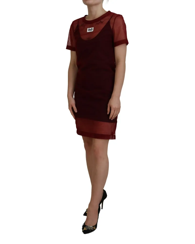 Dolce & Gabbana Women Maroon Nylon Two Layer Shift Mini Dress Red