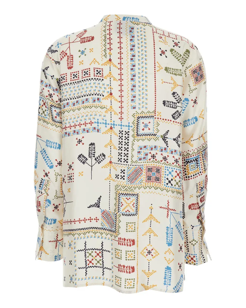 Momoni Women's Shirt With Raised Collar Multicolour Silk Blouses Beige