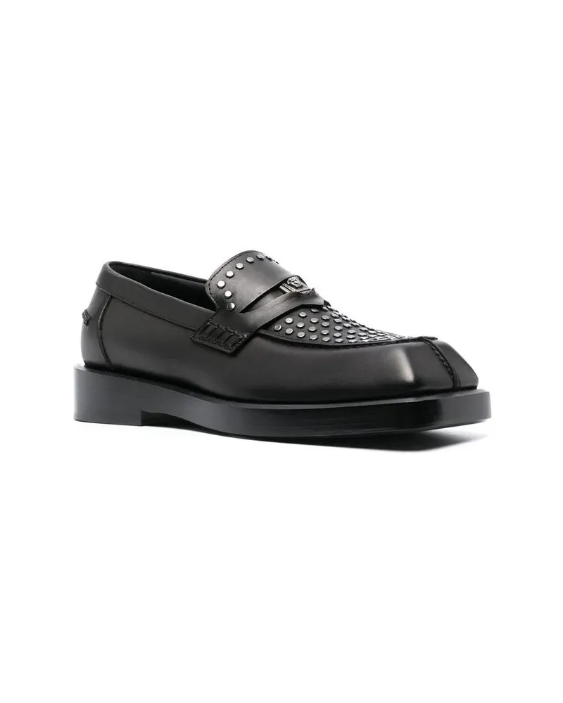 Versace Men's Black Leather Slip-On Loafers Black