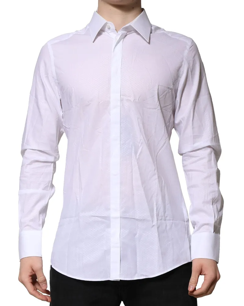 Dolce & Gabbana Men's White Martini Long Sleeve Dress Formal Shirt Cotton White