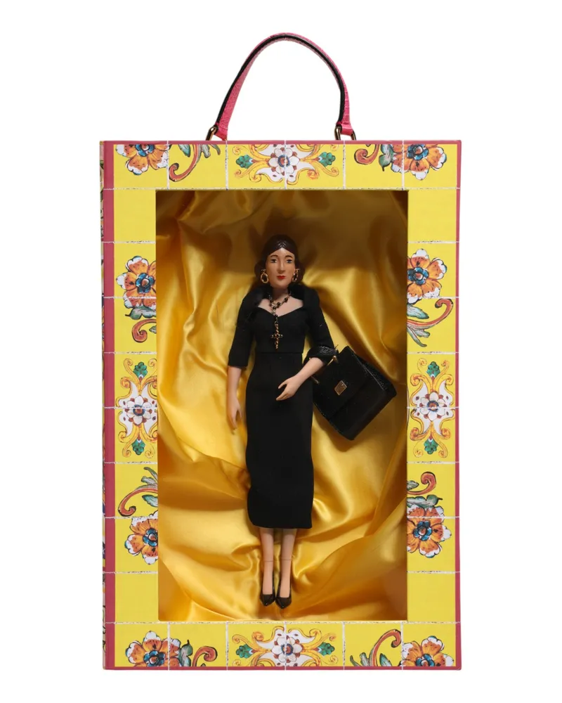 Dolce & Gabbana Women's Black Dress Ceramic Porcelain Fashion Leather Sicily Dolls Silk Accessory Multicolor