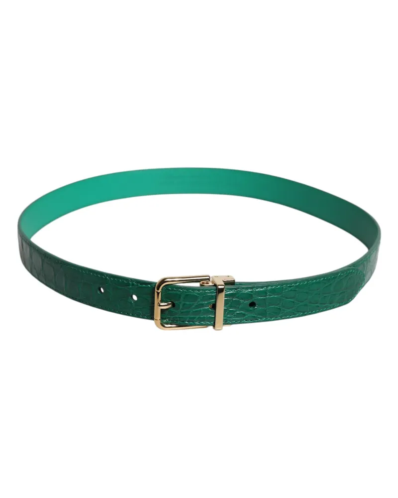 Dolce & Gabbana Women's Green Leather Logo Metal Waist Buckle Belt Green