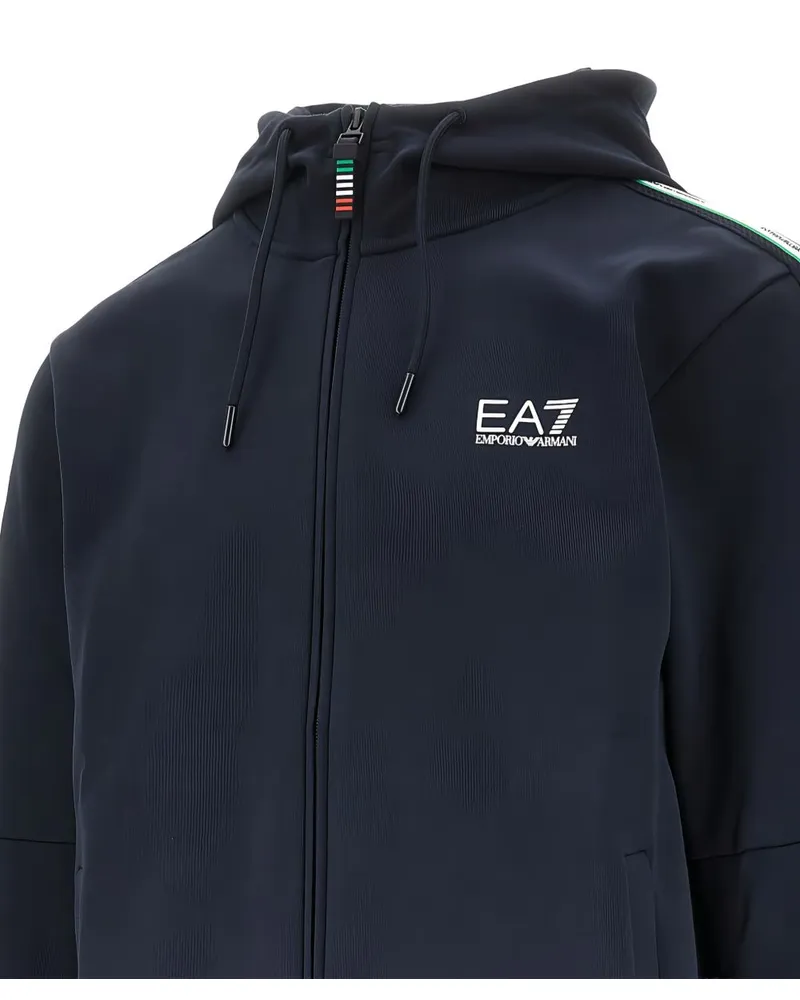 EA7 Logo-Embroidered Hoodie — Navy Navy