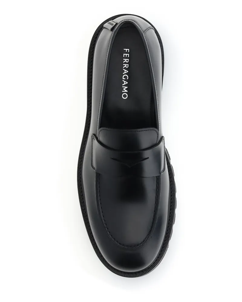 Ferragamo Men's Penny Loafers Black Upper: Calf Leather Trainers Sneaker Black