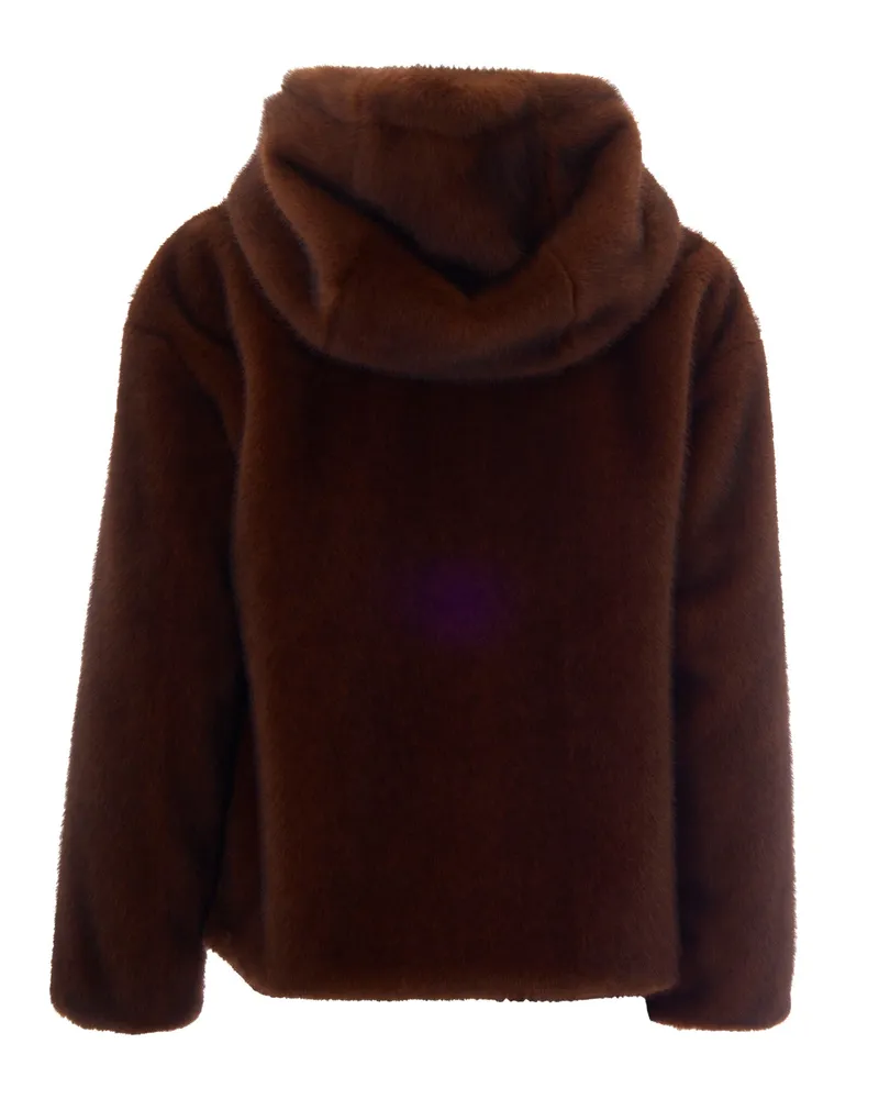 Herno Women's Bomber Jacket Soft Faux Fur Dark Brown Brown