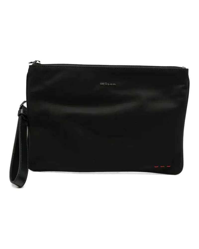 Kiton Men's Logo-Plaque Zip-Top Pouch Bag Ss26 M Black