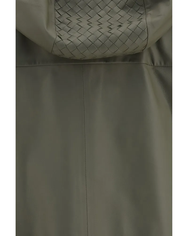 Bottega Veneta Nappa Leather with Intrecciato Hood Jacket — Gray Gray