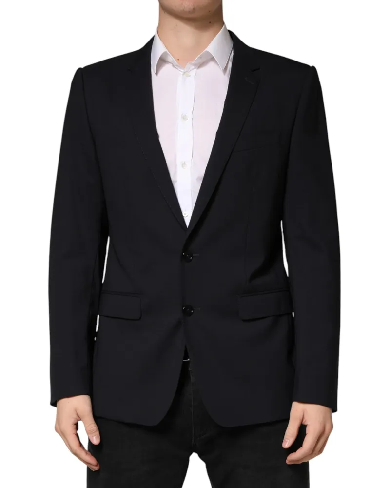 Dolce & Gabbana Men's Black Wool Single Breasted 2 Button Blazer Virgin Elastane Clothing Black