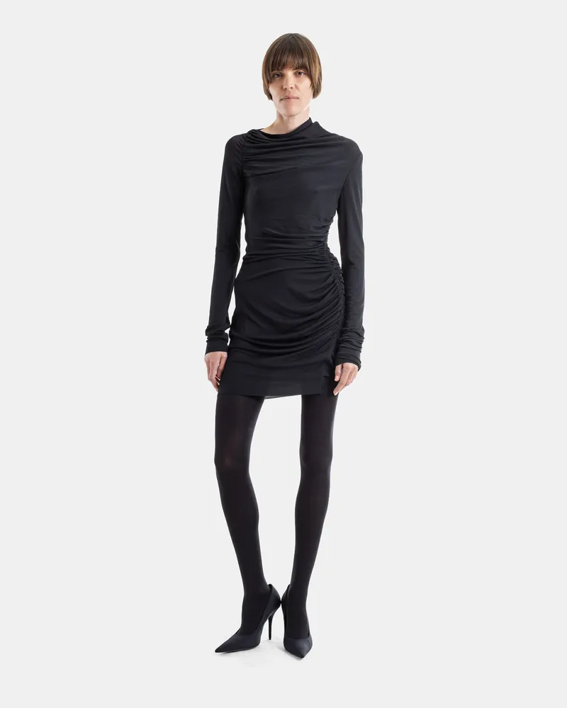 Rick Owens Women's Svita Asymmetric Ruched Stretch Jersey Mini Dress Black Beige Black