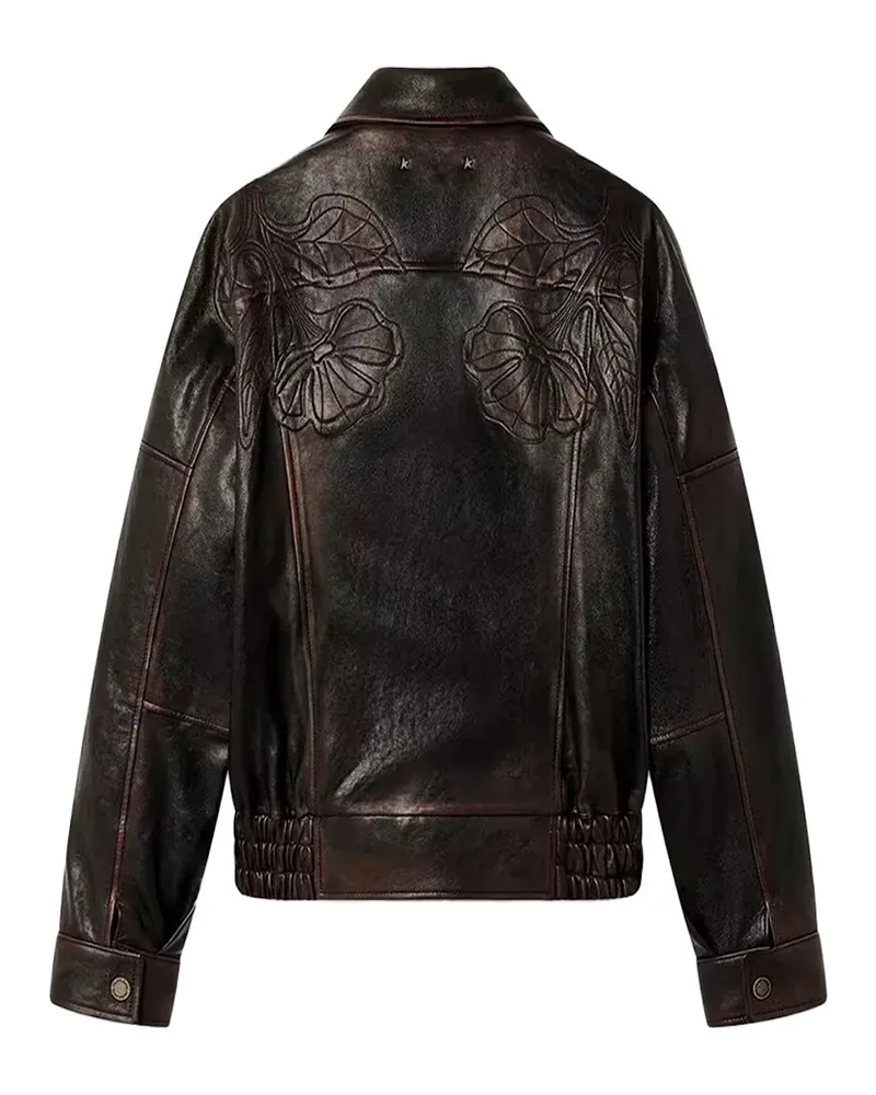 Golden Goose Laser-Cut Floral Embroidery Jacket — Burgundy Burgundy