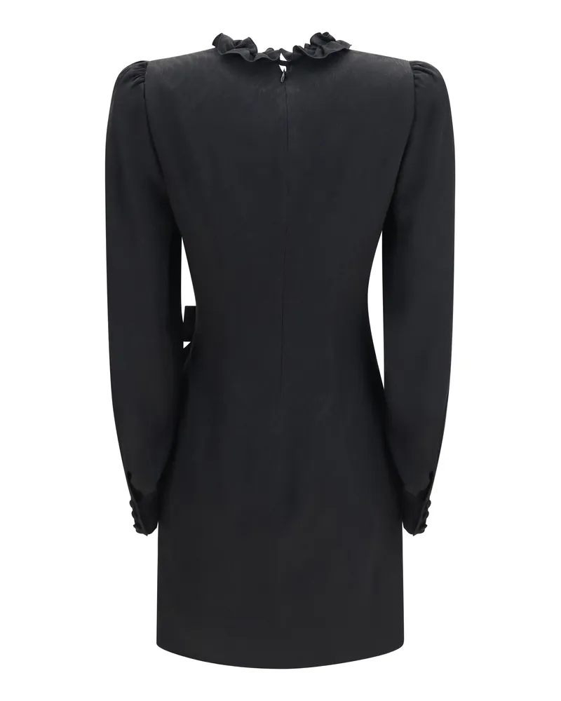 Alessandra Rich Silk Jacquard with Ruffled Neckline Dress — Black Black