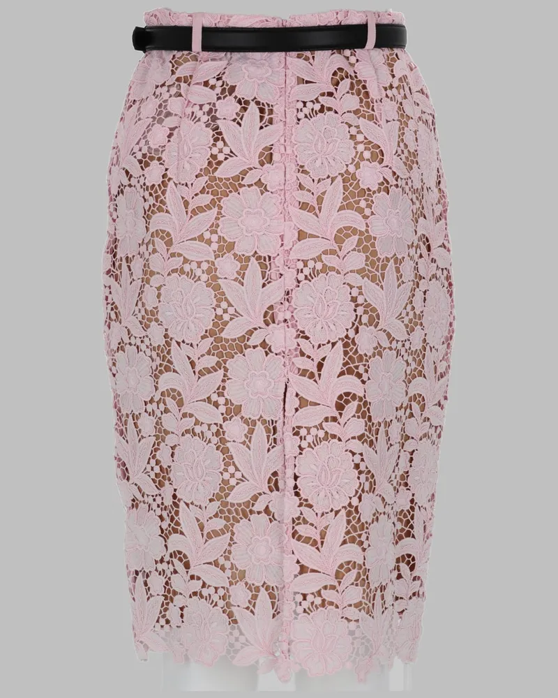 Self-Portrait Lace Midi Skirt — Pink Pink