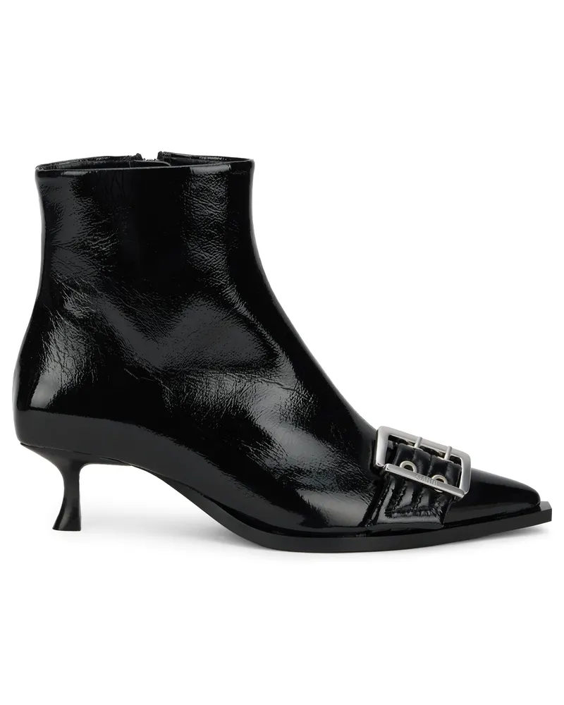 Ganni Women's Ankle Boots Black Leather Polyester Black