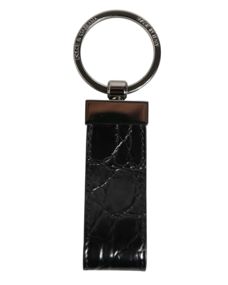 Dolce & Gabbana Black Leather Logo Metal Ring Keychain Holder Men Keyring Black