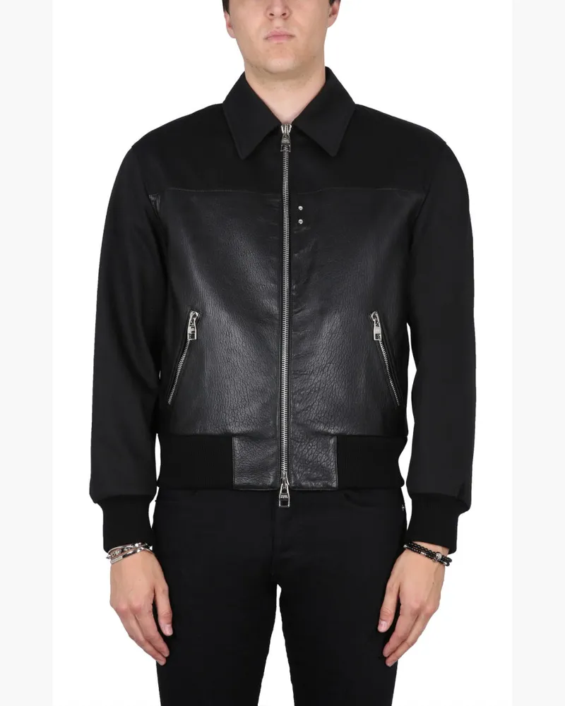 Alexander McQueen Leather Bomber Jacket — Black Black