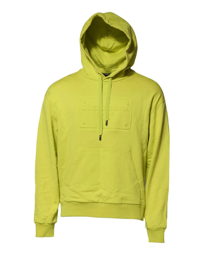 Dolce & Gabbana Men's Green Cotton Hooded Logo Sweatshirt Sweater Gray Elastane Clothing Green