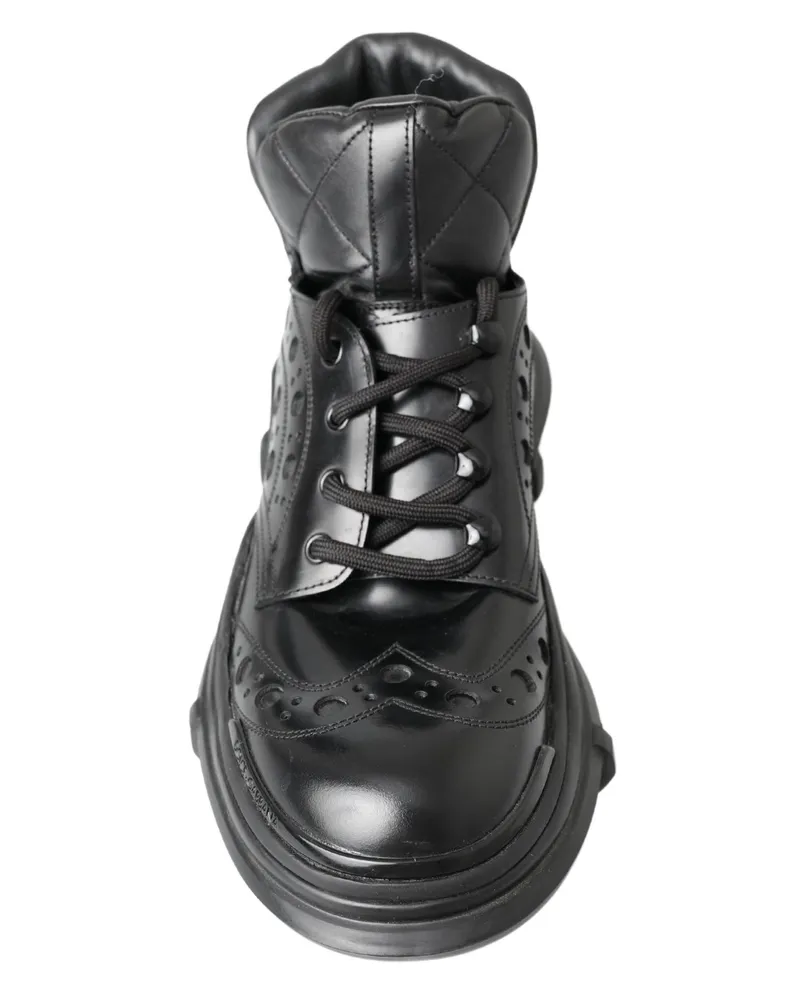 Dolce & Gabbana Men's Black Leather Ankle Casual Boots Black