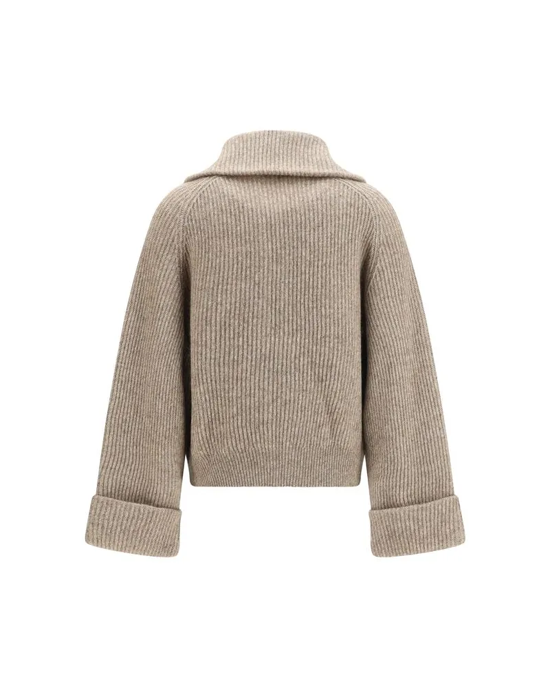Brunello Cucinelli Cashmere-Blend High-Collar Sweater — Beige Beige