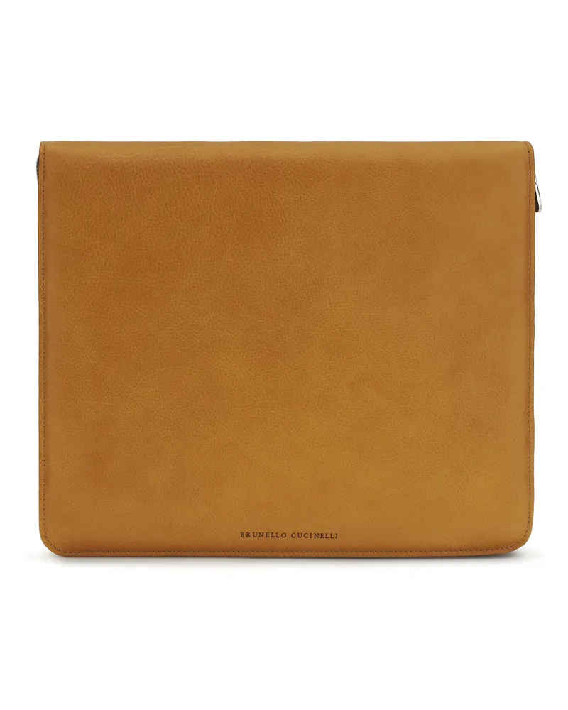 Brunello Cucinelli Men's Laptop Case Natural Calf Leather Umbrellas Accessory Beige