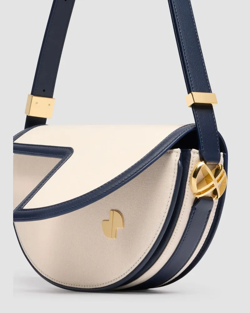 Patou Leather and Canvas Geometric Shoulder Bag — Blue Blue