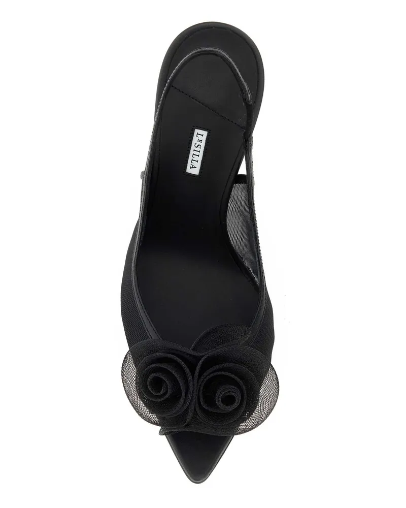 Le Silla Women's Black Mesh Chanel Rose Sandals Nero Sandali Black